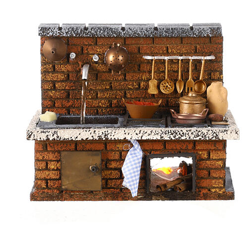 Cork kitchen with fountain and fire 15x20x15 cm Neapolitan nativity scene 8 cm 1