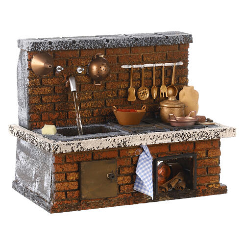 Cork kitchen with fountain and fire 15x20x15 cm Neapolitan nativity scene 8 cm 3