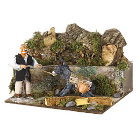 Man pulling a donkey, animated character for 10 cm Neapolitan Nativity Scene, 15x20x20 cm