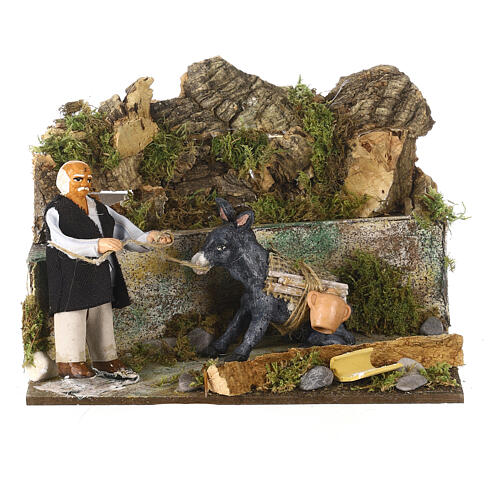 Man pulling a donkey, animated character for 10 cm Neapolitan Nativity Scene, 15x20x20 cm 1