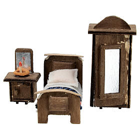 Lit armoire et table de nuit bois crèche napolitaine avec santons 6 cm
