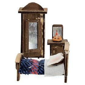 Lit armoire et table de nuit bois crèche napolitaine avec santons 6 cm