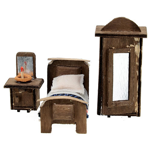 Lit armoire et table de nuit bois crèche napolitaine avec santons 6 cm 1
