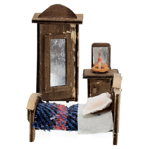 Lit armoire et table de nuit bois crèche napolitaine avec santons 6 cm 2