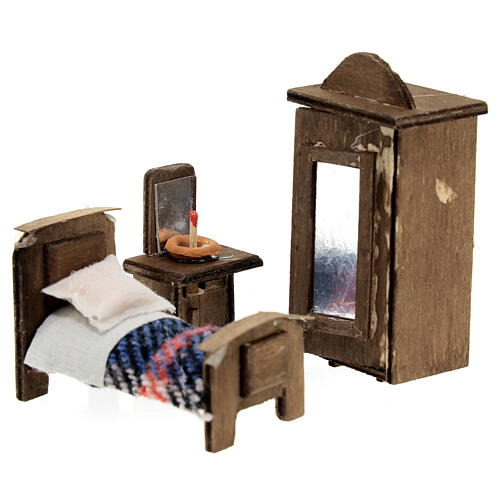Lit armoire et table de nuit bois crèche napolitaine avec santons 6 cm 3