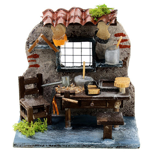 Shoemaker's shop, 10x10x5 cm, wood and cork, for 8 cm Neapolitan Nativity Scene 1