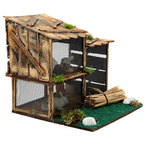 Holzgehege mit Kaninchen – 15 × 15 × 15 cm, geeignet für eine 8–10 cm Krippe, neapolitanischer Stil 3
