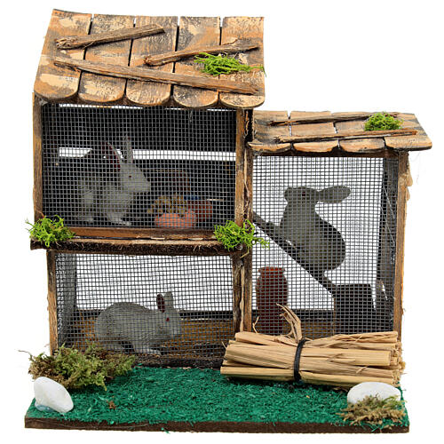 Enclosure with rabbits, wood 15x15x15 cm, 8-10 cm nativity scene 1