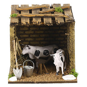 Stable with cows, 15x15x15 cm, Neapolitan Nativity Scene with 8 cm characters