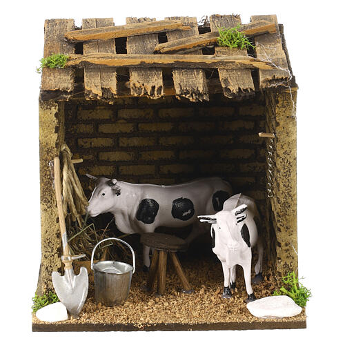 Stable with cows, 15x15x15 cm, Neapolitan Nativity Scene with 8 cm characters 1