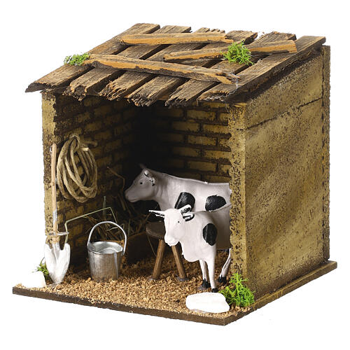 Stable with cows, 15x15x15 cm, Neapolitan Nativity Scene with 8 cm characters 2