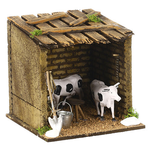 Enclosure with cows 15x15x15 cm Neapolitan nativity scene 8 cm 3