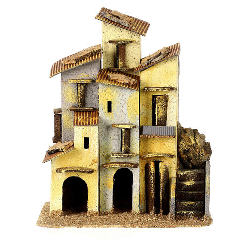 Gruppe von Häusern aus Kork 25x20x15 cm Neapolitanische Krippenfiguren, 8-10 cm 1
