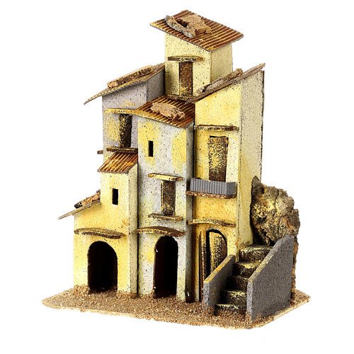 Gruppe von Häusern aus Kork 25x20x15 cm Neapolitanische Krippenfiguren, 8-10 cm 2