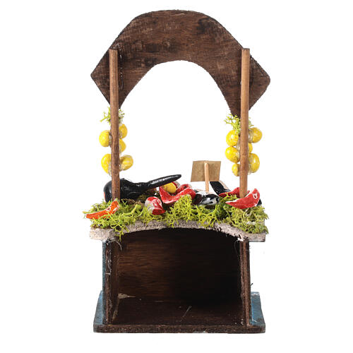 Błękitny stragan rybny do szopki neapolitańskiej, 15x10x5 cm, z drewna, do figurek 8-10 cm 4