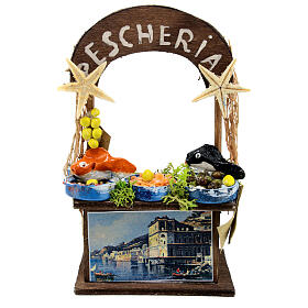 Fish stall with picture, 15x10x6 cm, for 8-10 cm Neapolitan Nativity Scene