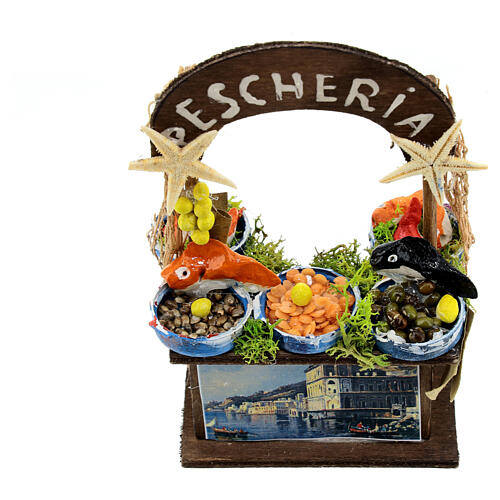 Fish stall with picture, 15x10x6 cm, for 8-10 cm Neapolitan Nativity Scene 4