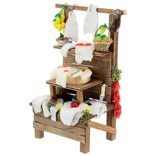 Duże drewniane stoisko, z kawałkami dorsza z wosku - 15x10x5 cm, do szopki 8 cm 2