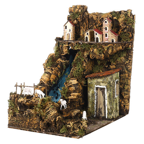 Wodospad z zagrodą owiec, szopka neapolitańska, 35x25x30 cm, do figurek 8-10 cm 2