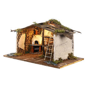 Stable with oven 25x45x25 cm for Neapolitan Nativity Scene of 8-10 cm