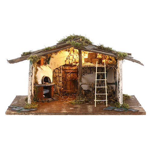 Stable with oven 25x45x25 cm for Neapolitan Nativity Scene of 8-10 cm 1