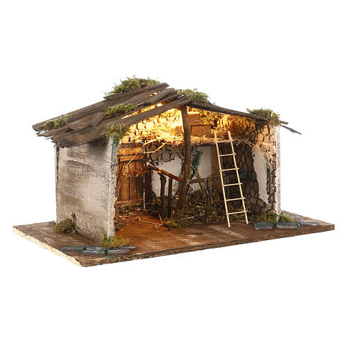 Stable with oven Neapolitan nativity 25x45x25 cm statues 8-10 cm 3