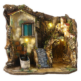 Stable with drinking trough 30x25x35 cm Neapolitan nativity statues 8-10 cm