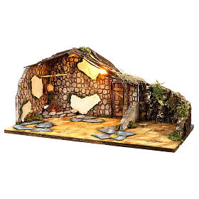 Biwak Hütte mit Feuer 25x45x25 cm Neapolitanische Krippenfiguren, 8-10 cm