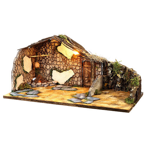 Stable and bivouac with fire 25x45x25 cm for Neapolitan Nativity Scene of 8-10 cm 2