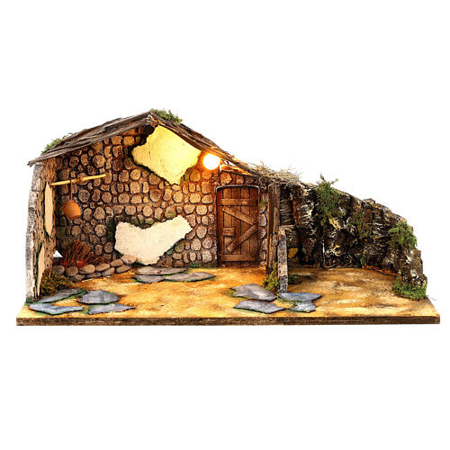Cabana rústica com bivaque e fogo 25x45x25 cm para presépio napolitano com figuras de 8-10 cm 1