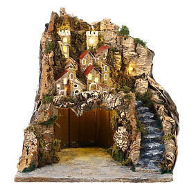 Rustic stable and village 35x30x30 cm for Neapolitan Nativity Scene of 8-10 cm