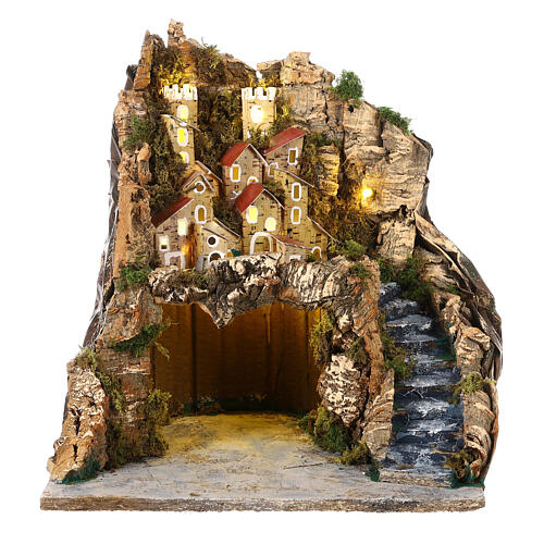 Rustic stable and village 35x30x30 cm for Neapolitan Nativity Scene of 8-10 cm 1