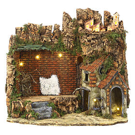 Stable with houses 35x40x25 cm for Neapolitan Nativity Scene of 8-10 cm