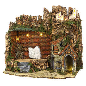 Stable with houses 35x40x25 cm for Neapolitan Nativity Scene of 8-10 cm