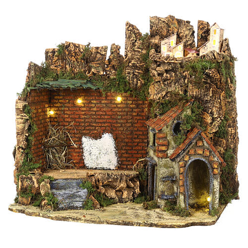 Stable with houses 35x40x25 cm for Neapolitan Nativity Scene of 8-10 cm 2