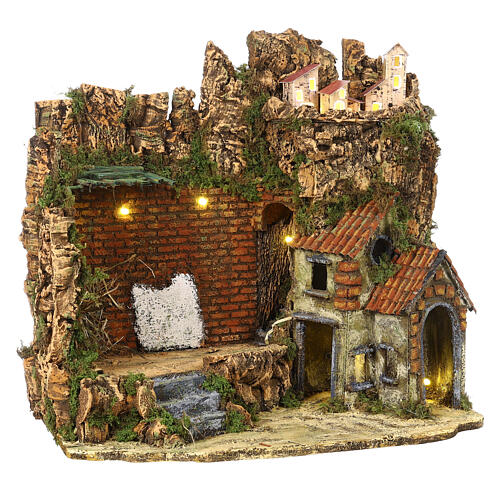 Stable with houses 35x40x25 cm for Neapolitan Nativity Scene of 8-10 cm 3