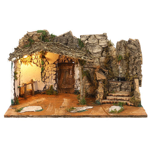 Stable with fountain 25x45x30 cm Neapolitan nativity statues 8-10 cm 1