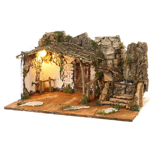 Stable with fountain 25x45x30 cm Neapolitan nativity statues 8-10 cm 2