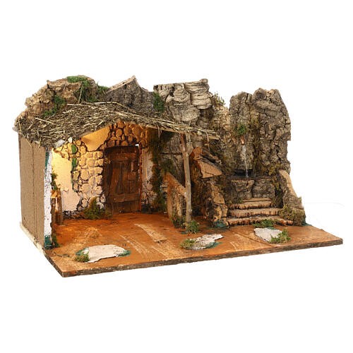Stable with fountain 25x45x30 cm Neapolitan nativity statues 8-10 cm 3