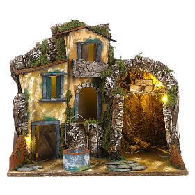 Presepe napoletano 40x50x30 cm con pozzo sughero statue 8-10 cm