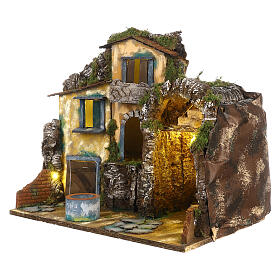 Presepe napoletano 40x50x30 cm con pozzo sughero statue 8-10 cm