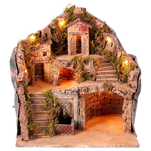 Neapolitan Nativity Scene with fountain, 40x40x40 cm, for 8-10 cm characters 1