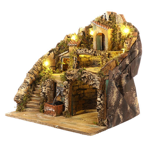 Presepe napoletano con fontana sughero 40x40x40 cm statue 8-10 cm 2