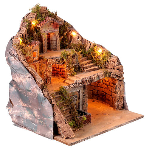 Neapolitan nativity scene with cork fountain 40x40x40 cm statues 8-10 cm 3