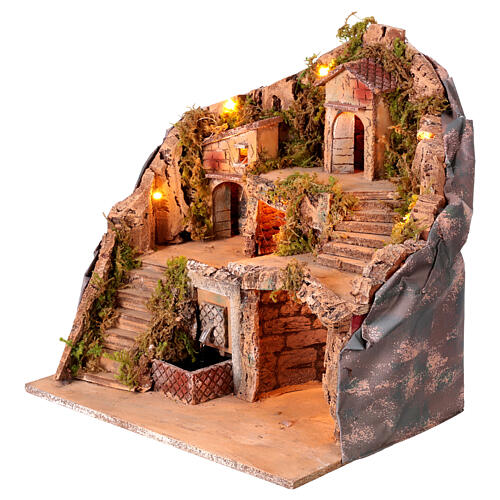 Neapolitan nativity scene with cork fountain 40x40x40 cm statues 8-10 cm 4