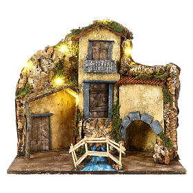 Neapolitan Nativity Scene with brook and bridge, 40x45x30 cm, for 8-10 cm characters