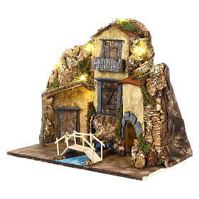 Neapolitan Nativity Scene with brook and bridge, 40x45x30 cm, for 8-10 cm characters