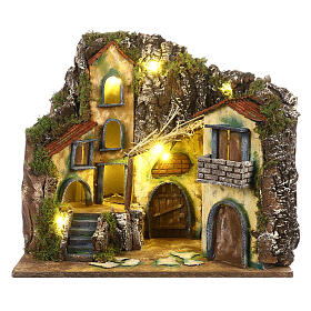 Neapolitan Nativity Scene with church, 40x45x30 cm, for 8-10 cm characters