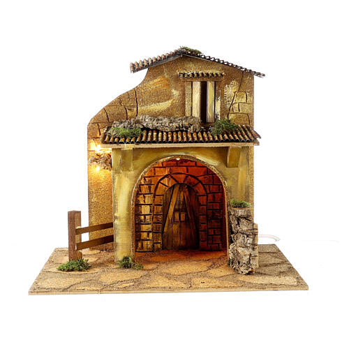 Stable with cork canopy, Neapolitan nativity scene 40x45x30 cm statues 8-10 cm 1