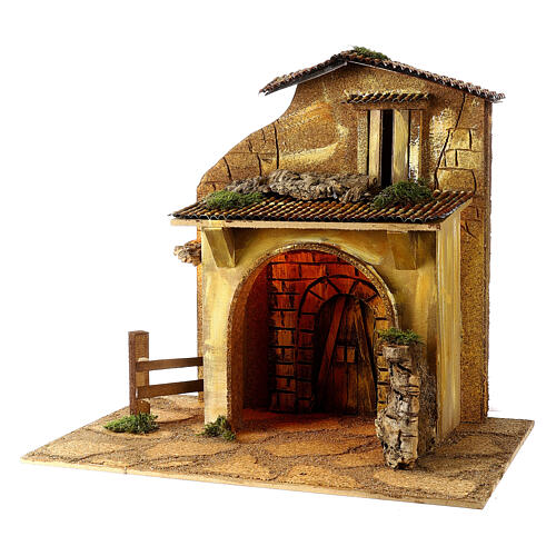 Stable with cork canopy, Neapolitan nativity scene 40x45x30 cm statues 8-10 cm 2